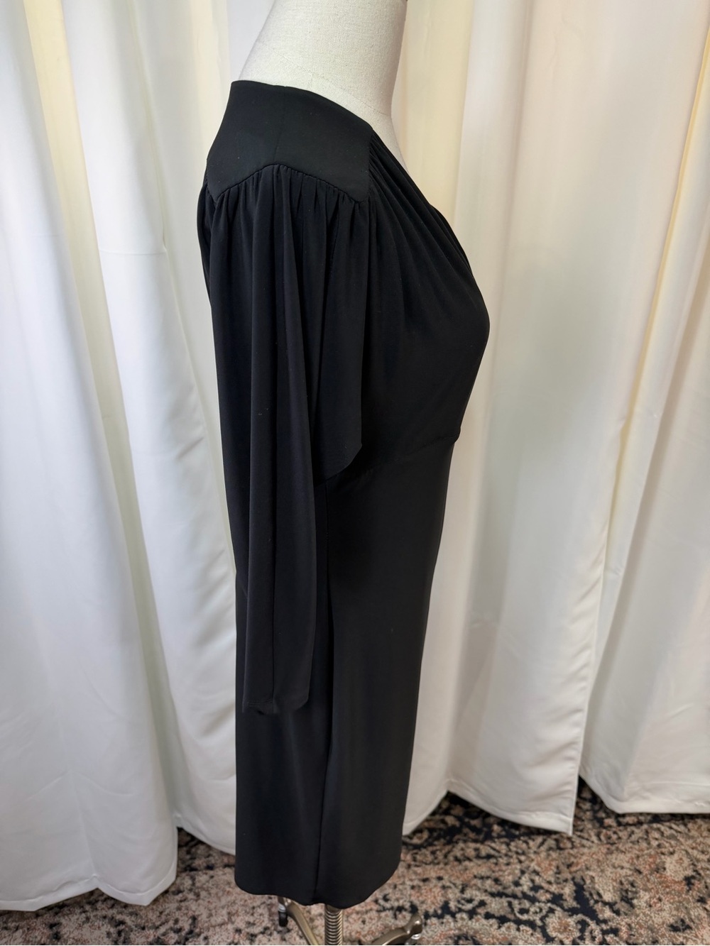 Lauren Ralph Lauren Elegant Black Faux Wrap Stretchy Knit Sheath Dress Size 8 - Picture 11 of 13